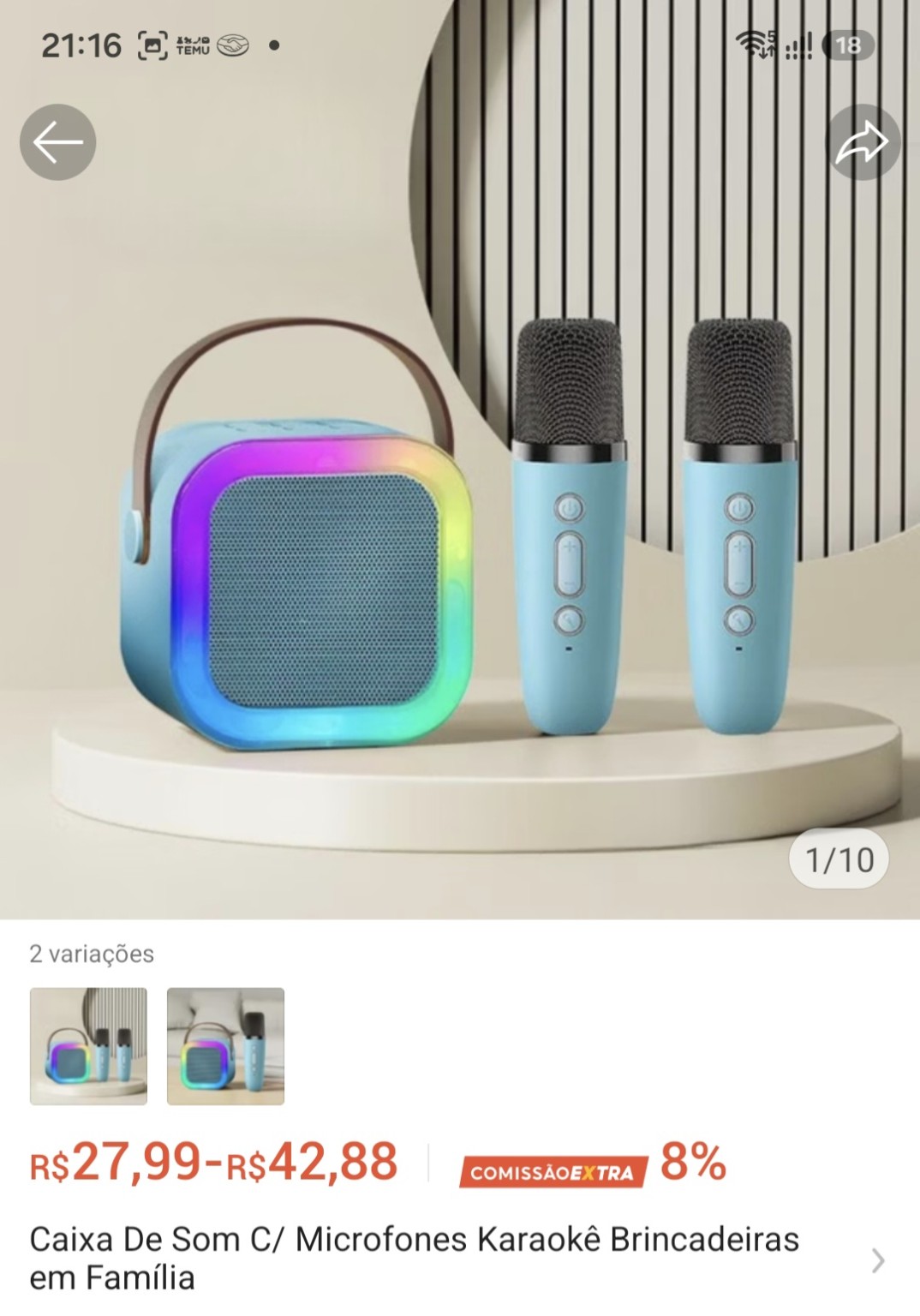 Caixa de Som com 2 Microfones para Karaokê
