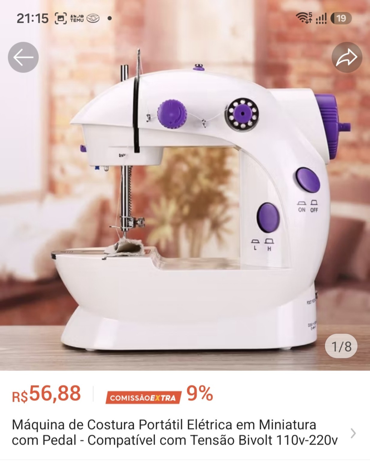 Máquina de Costura Portátil Elétrica com Pedal — Bivolt