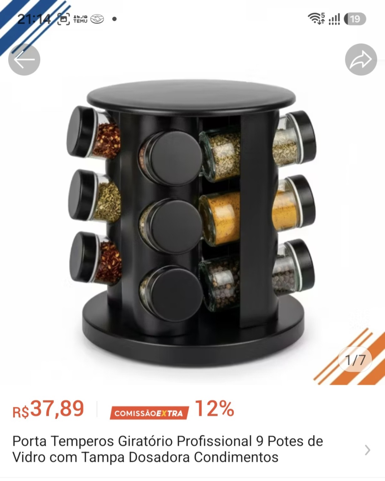 Porta-Temperos Giratório Profissional — 9 Potes de Vidro